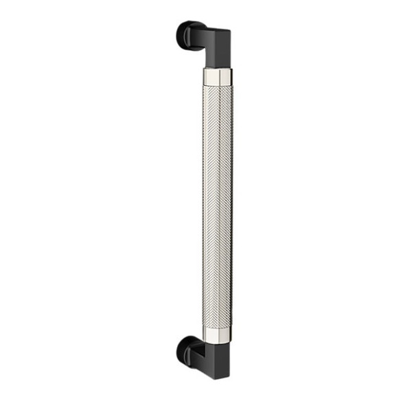 Baldwin 2582M02 10" Contemporary Knurled Grip Door Pull with Lifetime Bright Nickel Pull Grip On The Satin Black Finish