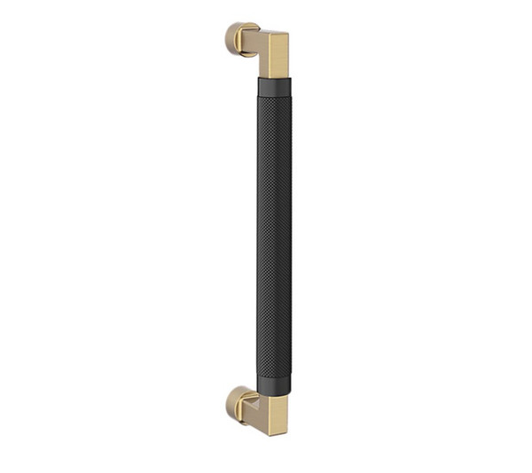 Baldwin 2582M03 10" Contemporary Knurled Grip Door Pull with Satin Black Pull Grip On The Lifetime Satin Brass Finish