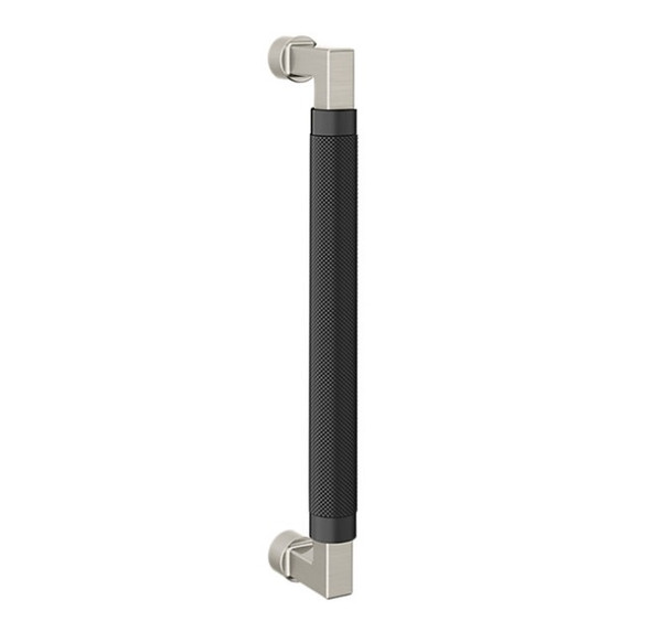 Baldwin 2582M05 10" Contemporary Knurled Grip Door Pull with Satin Black Pull Grip On The Lifetime Satin Nickel Finish