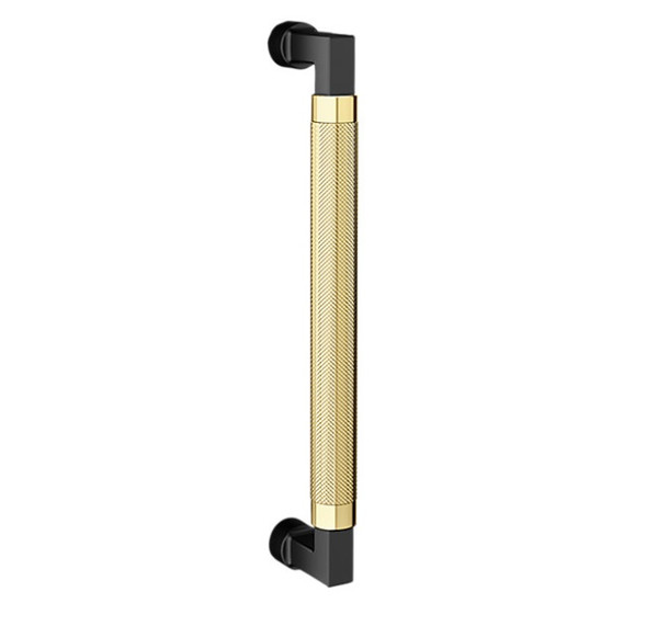 Baldwin 2582M07 10" Contemporary Knurled Grip Door Pull with Unlacquered Brass Pull Grip On The Satin Black Finish