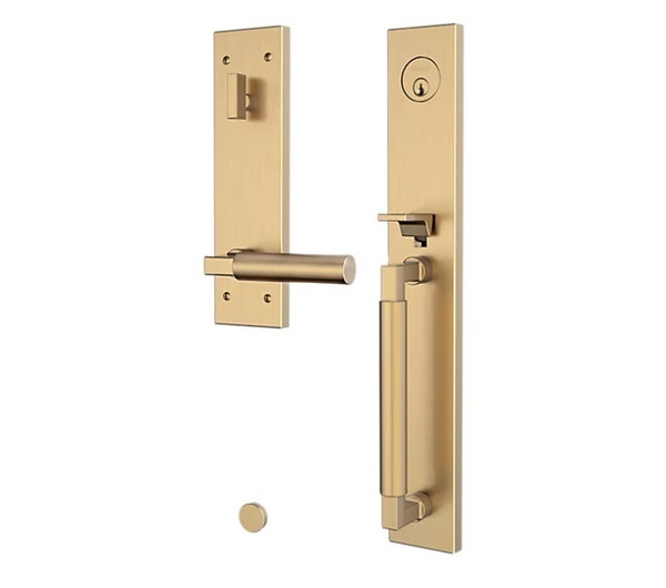 Baldwin 85316060LFD Gramercy Full Escutcheon Tubular Left Hand Dummy Handleset Satin Brass & Brown Finish