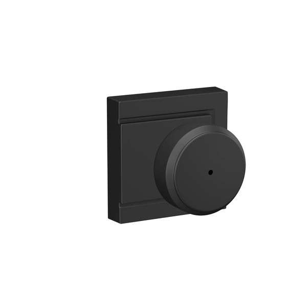 Schlage F40BWE622ULD Matte Black Privacy Bowery Style Knob with Upland Rose