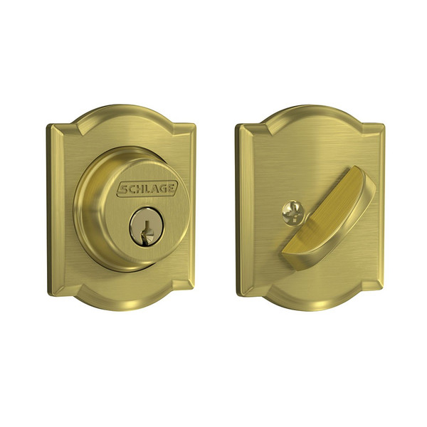 Schlage B60CAM608 Satin Brass Single Cylinder Camelot Deadbolt