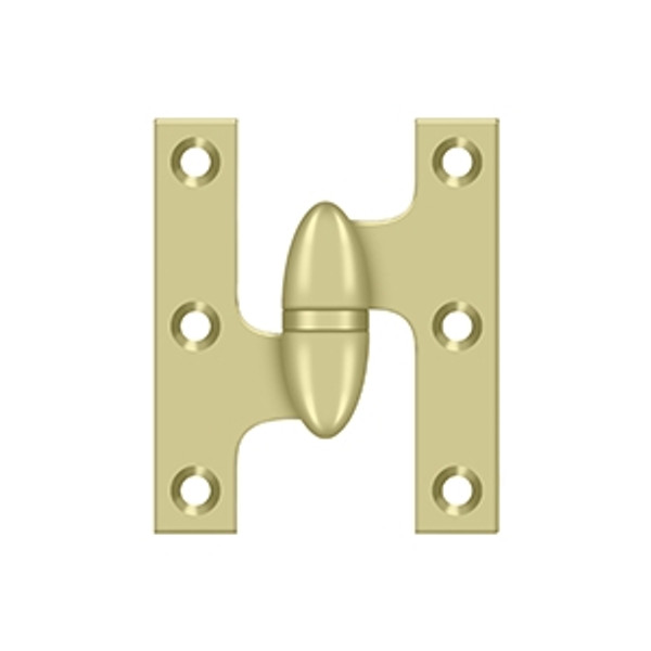 Deltana OK2520U3UNL-L Unlacquered Brass 2-1/2" x 2" Olive Knuckle Brass Hinge (Left)