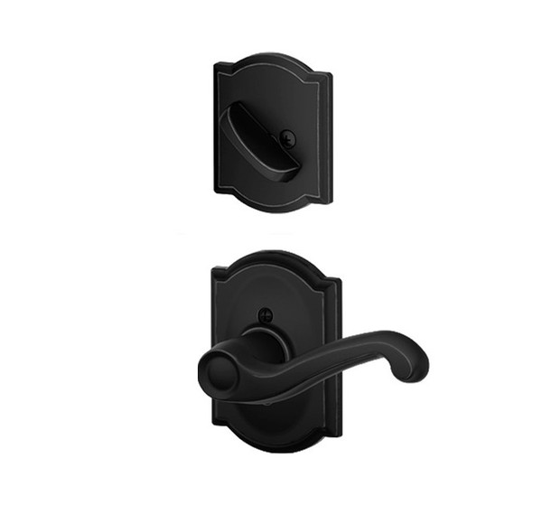 Schlage F59FLA622CAM Matte Black Flair Lever and Deadbolt with Camelot Rose (Interior Half Only)