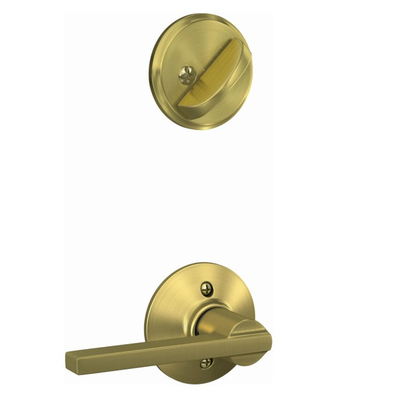 Schlage F59LAT608 Satin Brass Latitude Lever and Deadbolt with Regular Rose (Interior Half Only)