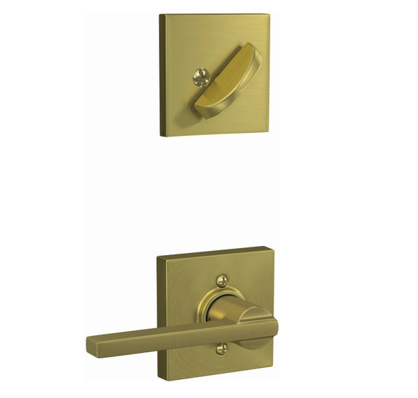 Schlage F59LAT608COL Satin Brass Latitude Lever and Deadbolt with Collins Rose (Interior Half Only)