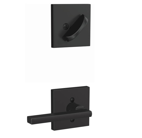 Schlage F59LAT622COL Matte Black Latitude Lever and Deadbolt with Collins Rose (Interior Half Only)