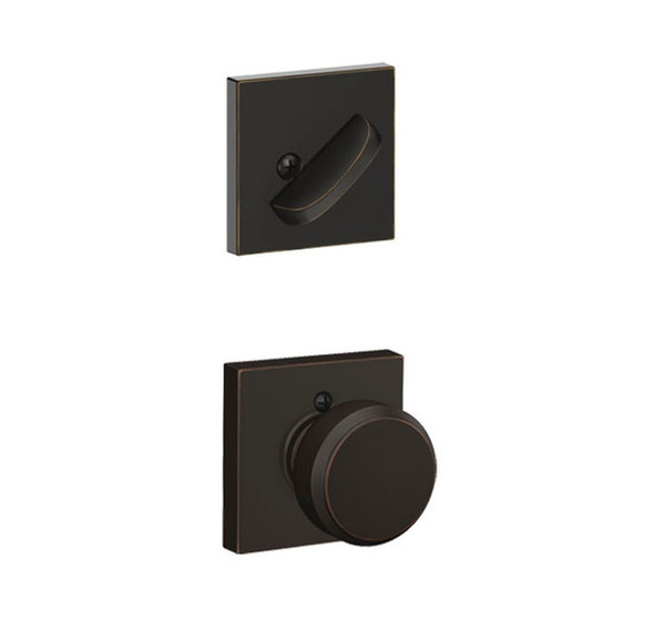 Schlage F59BWE716COL Aged Bronze Bowery Knob and Deadbolt with Collins Rose (Interior Half Only)