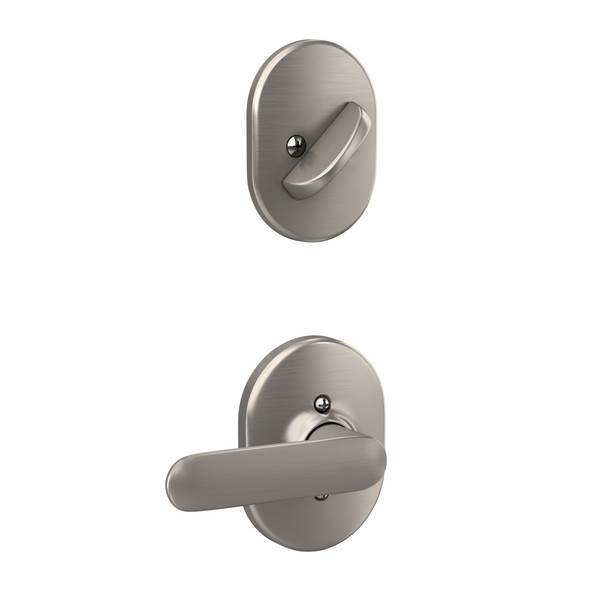 Schlage F94DEL619RMN Satin Nickel Dummy Handleset with Davlin Lever and Remsen Rose (Interior Side Only)