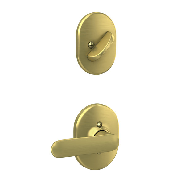 Schlage F94DEL608RMN Satin Brass Dummy Handleset with Davlin Lever and Remsen Rose (Interior Side Only)