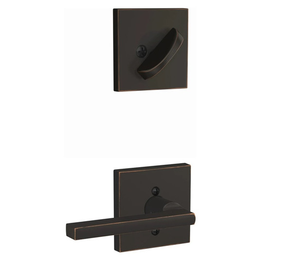 Schlage F94LAT716COL Aged Bronze Dummy Handleset with Latitude Lever and Collins Rose (Interior Side Only)