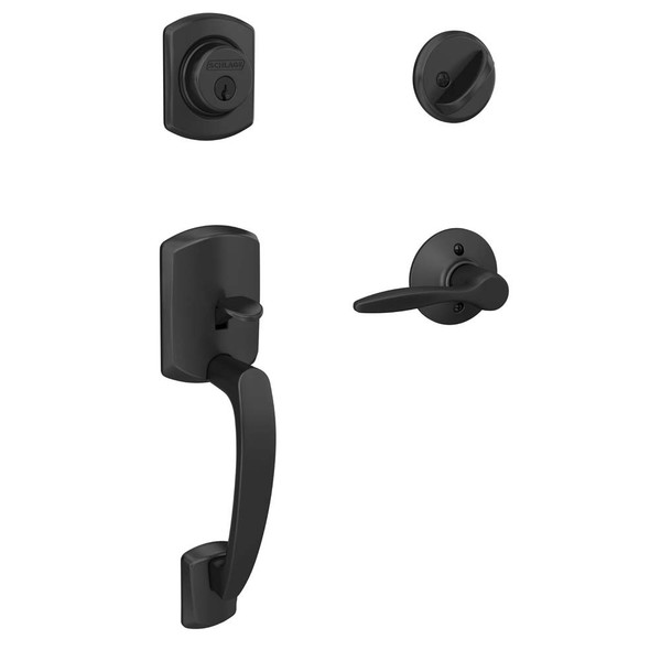 Schlage Residential F60GRW622DELRH Right Hand Greenwich with Delfayo Lever Single Cylinder Handleset Matte Black Finish