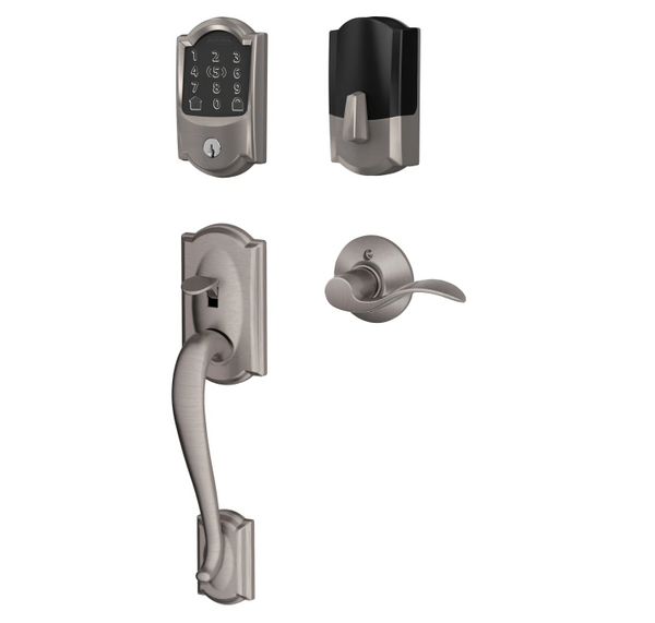 Schlage Residential BE499WBCAM619-FE285CAM619ACCLH Camelot Encode Plus Smart Wifi Deadbolt with Camelot Handle Set Left Hand Satin Nickel Finish