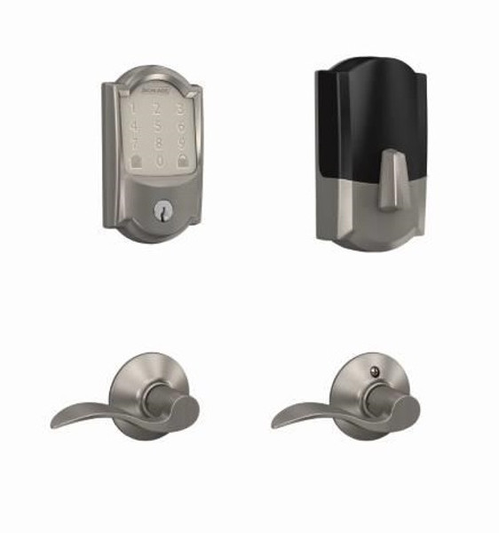 Schlage Residential BE489WBCCAM619-F10ACC619 Camelot Encode Smart Wifi Deadbolt with Accent Lever Satin Nickel Finish