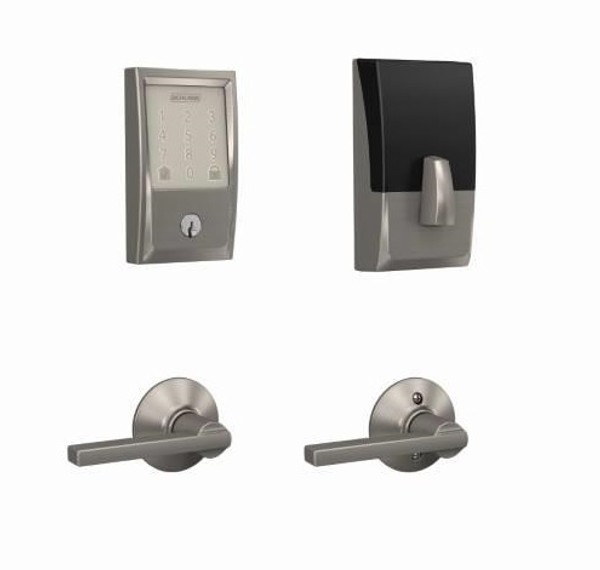 Schlage Residential BE489WBCCEN619-F10LAT619 Century Encode Smart Wifi Deadbolt with Latitude Lever Satin Nickel Finish