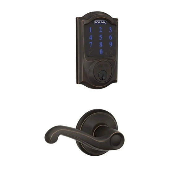 Schlage FBE469ZPCAM716FLA Aged Bronze Camelot Touch Pad Electronic Deadbolt with Z-Wave Technology and Flair Lever