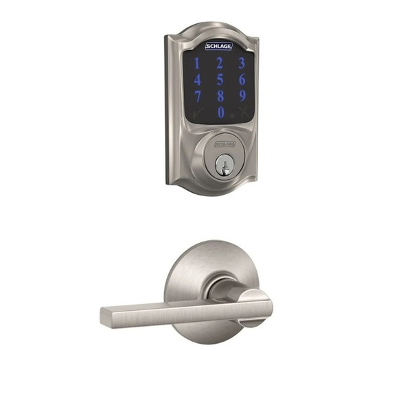 Schlage FBE469ZPCAM619LAT Satin Nickel Camelot Touch Pad Electronic Deadbolt with Z-Wave Technology and Latitude Lever