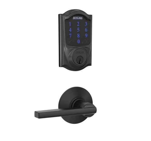 Schlage FBE469ZPCAM622LAT Matte Black Camelot Touch Pad Electronic Deadbolt with Z-Wave Technology and Latitude Lever