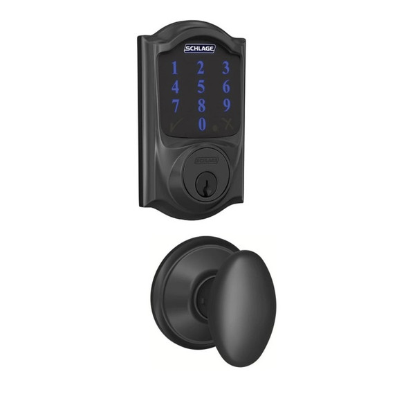 Schlage FBE469ZPCAM622SIE Matte Black Camelot Touch Pad Electronic Deadbolt with Z-Wave Technology and Siena Knob