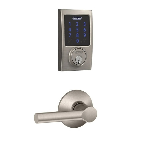 Schlage FBE469ZPCEN619BRW Satin Nickel Century Touch Pad Electronic Deadbolt with Z-Wave Technology and Broadway Lever