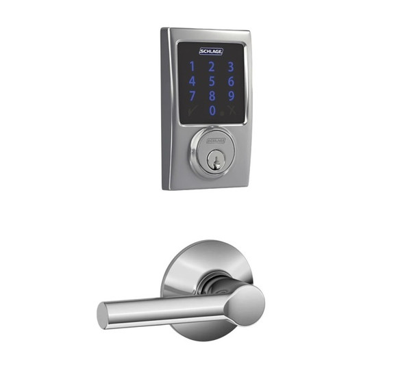 Schlage FBE469ZPCEN625BRW Polished Chrome Century Touch Pad Electronic Deadbolt with Z-Wave Technology and Broadway Lever