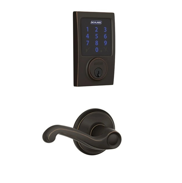 Schlage FBE469ZPCEN716FLA Aged Bronze Century Touch Pad Electronic Deadbolt with Z-Wave Technology and Flair Lever