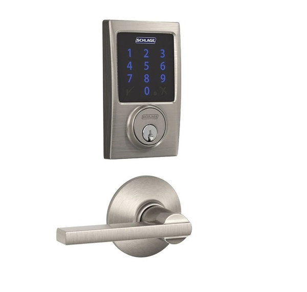 Schlage FBE469ZPCEN619LAT Satin Nickel Century Touch Pad Electronic Deadbolt with Z-Wave Technology and Latitude Lever