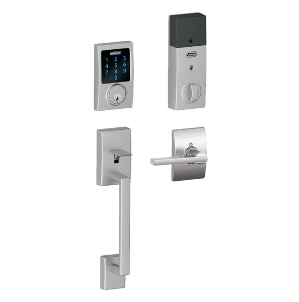 Schlage FE469ZPCEN626LATCEN Satin Chrome Century Touch Pad Electronic Deadbolt with Z-Wave Technology and Century Handleset with Latitude Lever and CEN rose