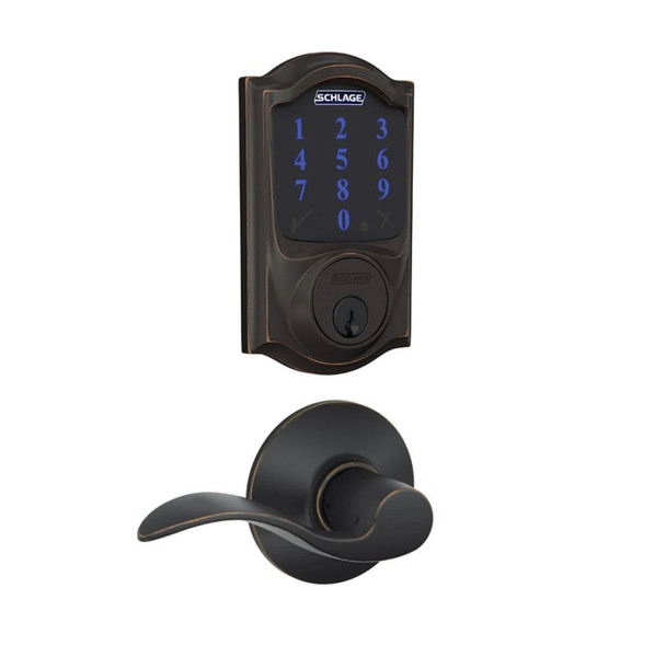Schlage FBE468ZPCAM716ACC Aged Bronze Camelot Touch Pad Electronic Deadbolt with Z-Wave Technology and Accent Lever