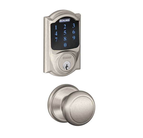 Schlage FBE468ZPCAM619AND Satin Nickel Camelot Touch Pad Electronic Deadbolt with Z-Wave Technology and Andover Knob