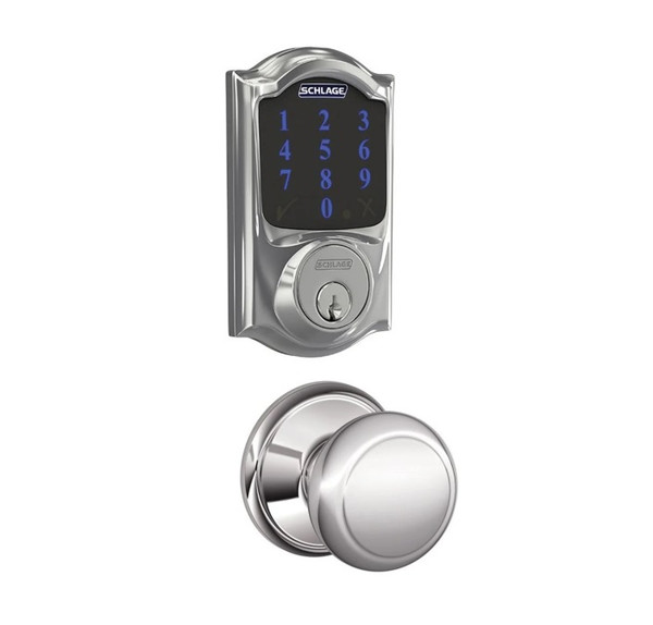 Schlage FBE468ZPCAM625AND Polished Chrome Camelot Touch Pad Electronic Deadbolt with Z-Wave Technology and Andover Knob