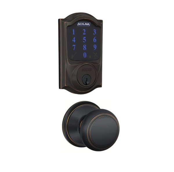Schlage FBE468ZPCAM716AND Aged Bronze Camelot Touch Pad Electronic Deadbolt with Z-Wave Technology and Andover Knob