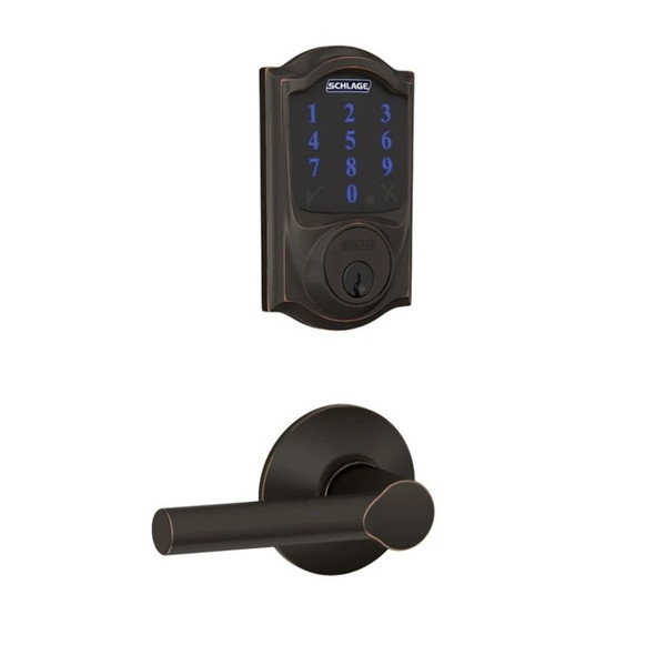 Schlage FBE468ZPCAM716BRW Aged Bronze Camelot Touch Pad Electronic Deadbolt with Z-Wave Technology and Broadway Lever