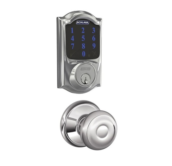 Schlage FBE468ZPCAM625GEO Polished Chrome Camelot Touch Pad Electronic Deadbolt with Z-Wave Technology and Georgian Knob