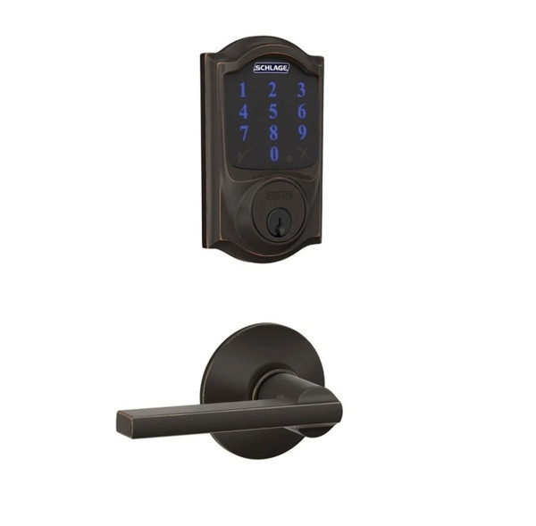 Schlage FBE468ZPCAM716LAT Aged Bronze Camelot Touch Pad Electronic Deadbolt with Z-Wave Technology and Latitude Lever