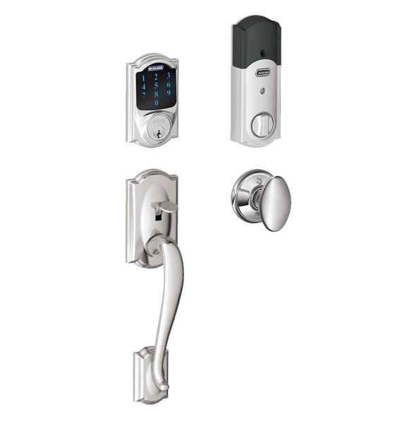 Schlage FE468ZPCAM625SIE Polished Chrome Camelot Touch Pad Electronic Deadbolt with Z-Wave Technology and Camelot Handleset with Siena Knob