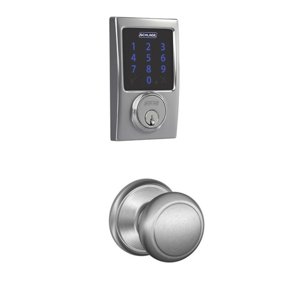 Schlage FBE468ZPCEN626AND Satin Chrome Century Touch Pad Electronic Deadbolt with Z-Wave Technology and Andover Knob