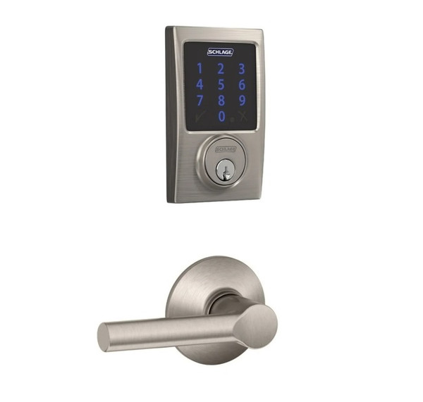 Schlage FBE468ZPCEN619BRW Satin Nickel Century Touch Pad Electronic Deadbolt with Z-Wave Technology and Broadway Lever