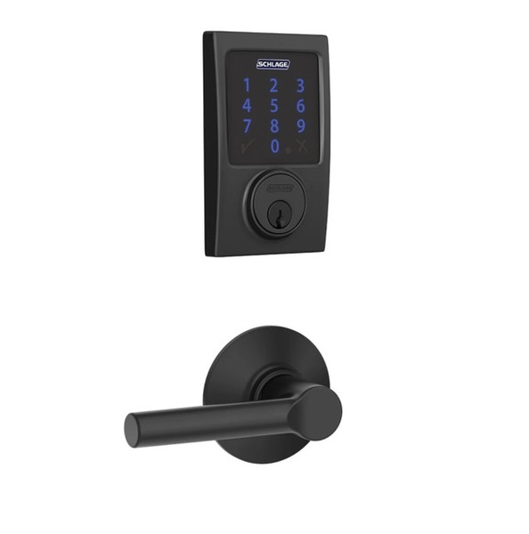 Schlage FBE468ZPCEN622BRW Matte Black Century Touch Pad Electronic Deadbolt with Z-Wave Technology and Broadway Lever