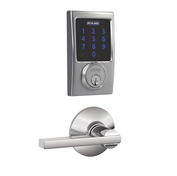 Schlage FBE468ZPCEN625LAT Polished Chrome Century Touch Pad Electronic Deadbolt with Z-Wave Technology and Latitude Lever