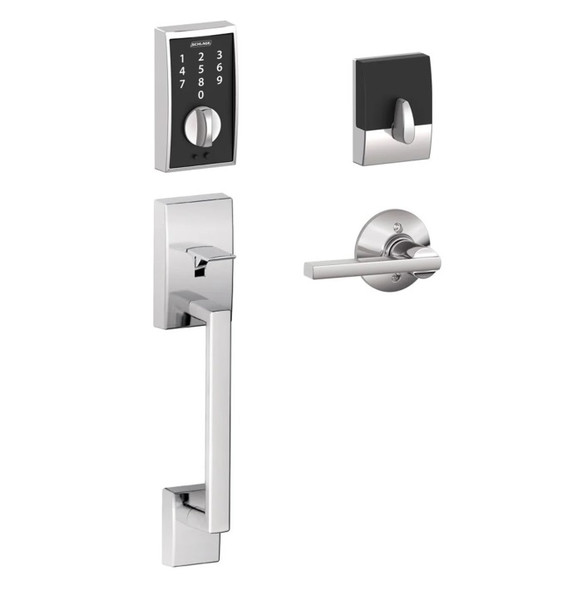 Schlage FE375CEN625LAT Polished Chrome Century Keyless Touch Pad Electronic Handleset with Latitude Lever