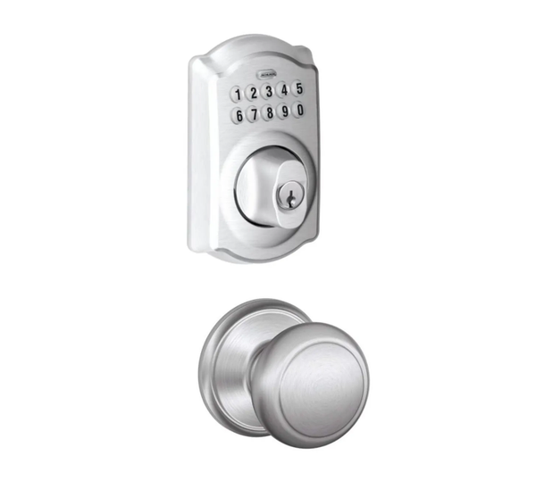 Schlage BE365CAM626/F10AND626 Camelot Keypad Dead Bolt Combo Pack Satin Chrome Electronic Keypad Deadbolt