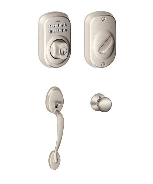 Schlage FE285PLY619PLY-BE365PLY619 Satin Nickel Plymouth Keypad Handleset with Plymouth Knob