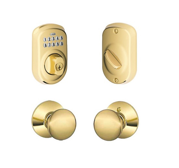 Schlage BE365PLY505-F10PLY505 Lifetime Brass Plymouth Keypad Deadbolt with Plymouth Knob