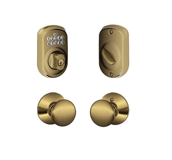 Schlage BE365PLY609-F10PLY609 Antique Brass Plymouth Keypad Deadbolt with Plymouth Knob