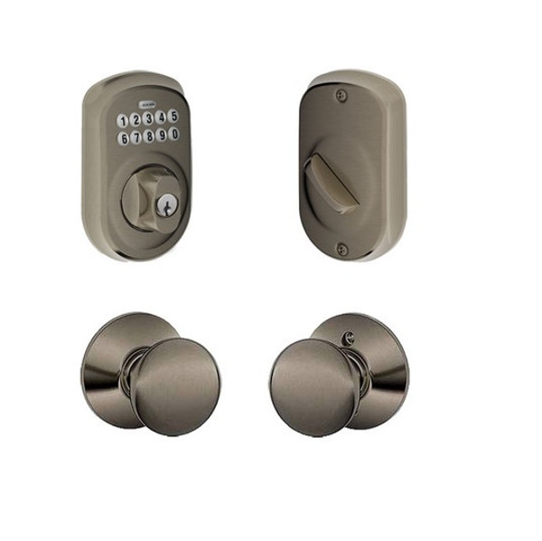 Schlage BE365PLY620-F10PLY620 Antique Pewter Plymouth Keypad Deadbolt with Plymouth Knob