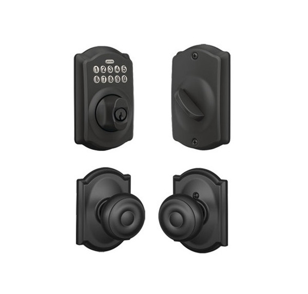 Schlage BE365CAM622/F10GEO622CAM Camelot Keypad Dead Bolt Combo Pack Matte Black Electronic Keypad Deadbolt