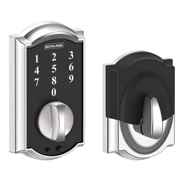 Schlage BE375CAM625-F10ACC625 Bright Chrome Camelot Keyless Touch Pad Electronic Deadbolt with Accent Lever