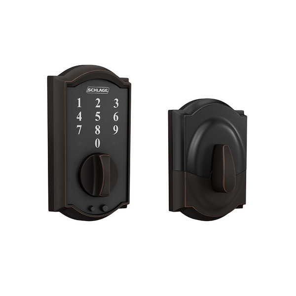 Schlage BE375CAM716-F10ACC716 Aged Bronze Camelot Keyless Touch Pad Electronic Deadbolt with Accent Lever